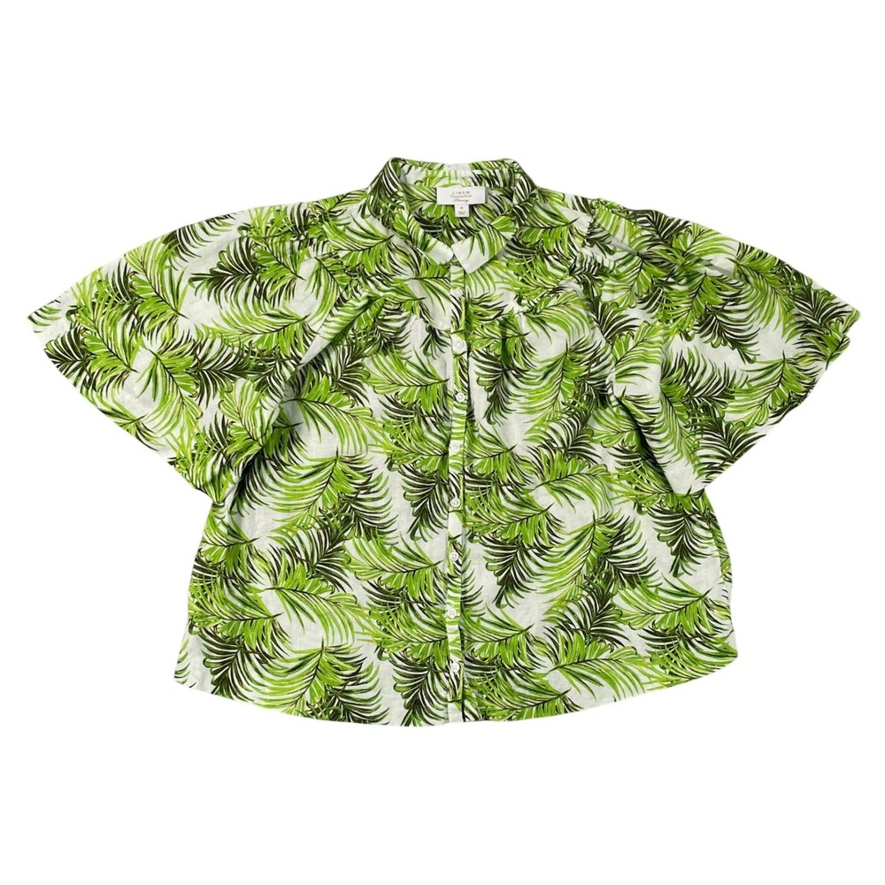 Charter Club Button Down Blouse Womens Medium Linen‎ Blend Tropical Bananas